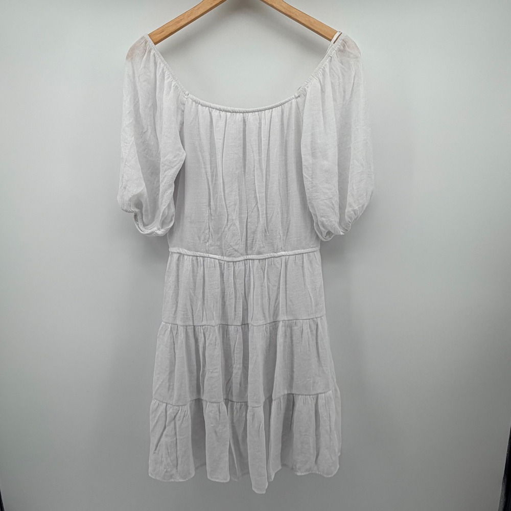 Speed Limit MPH Dress Womens XL White Gauze Puff Sleeve Tiered Boho Peasant Mini